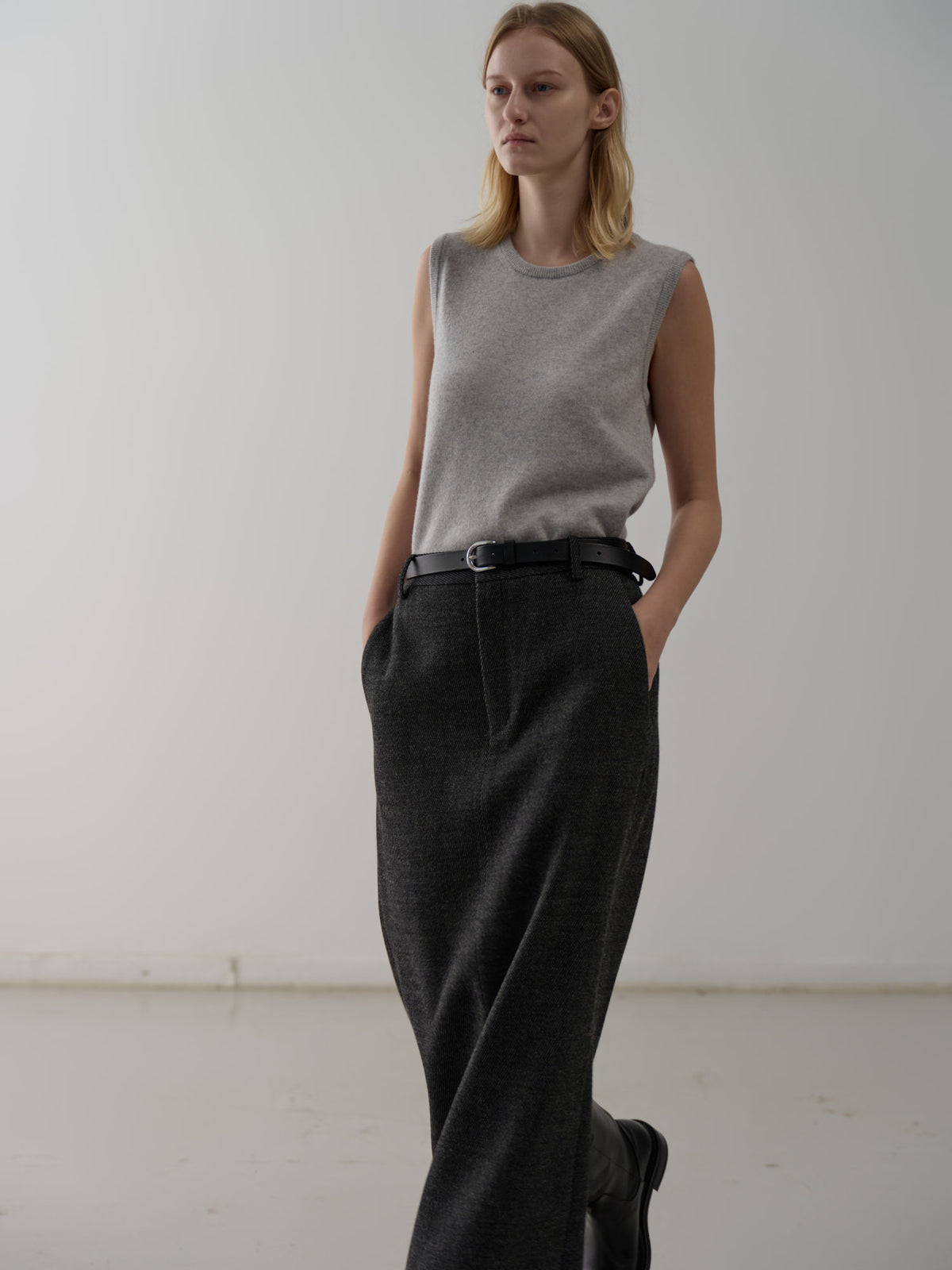 Wool Twill Maxi Skirt_Charcoal