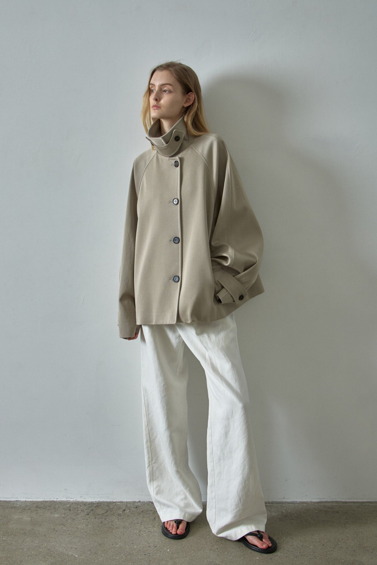 Overfit Cotton Half Coat_olive beige