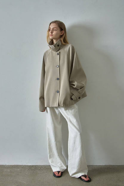 Overfit Cotton Half Coat_olive beige