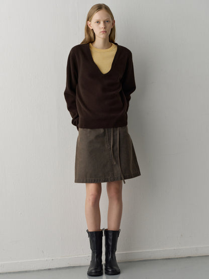 Cashmere Deep V-Neck Knit_dark brown