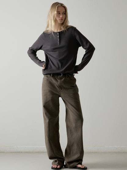 Striped Straight Denim_khaki