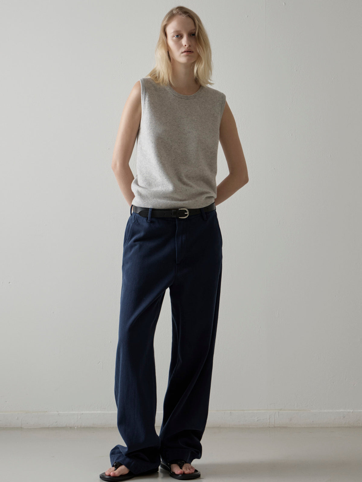 Washed Cotton Straight Pants_navy