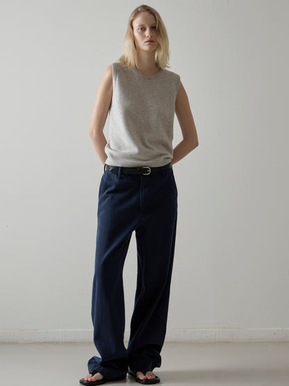 Washed Cotton Straight Pants_navy