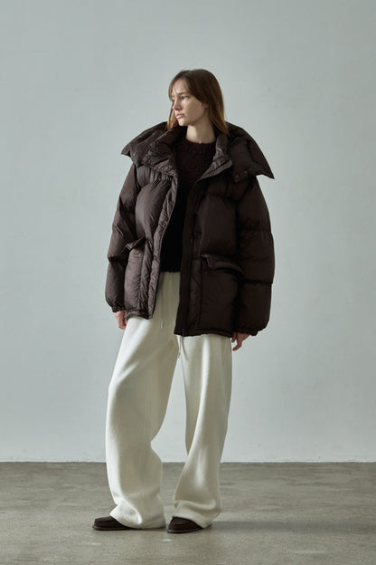 Goose Down Half Padded Coat_brown