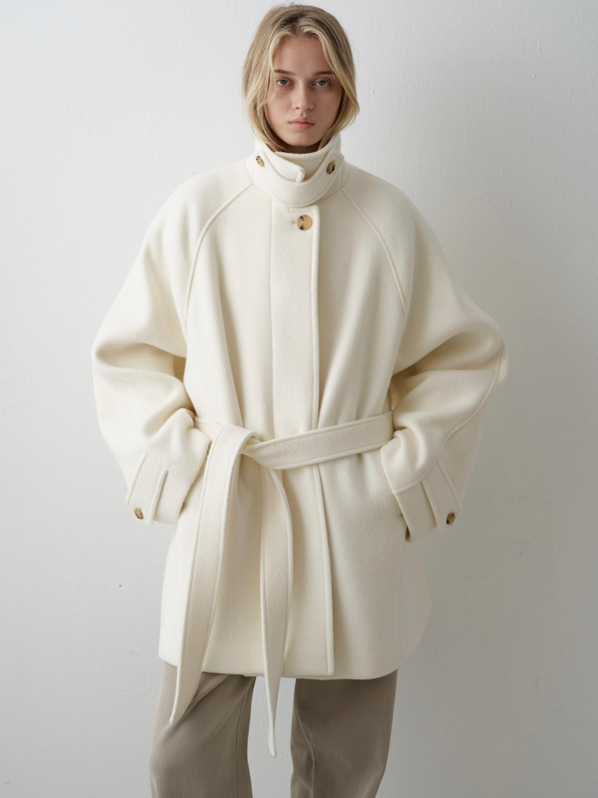 Cashmere Belted Half Coat_ivory