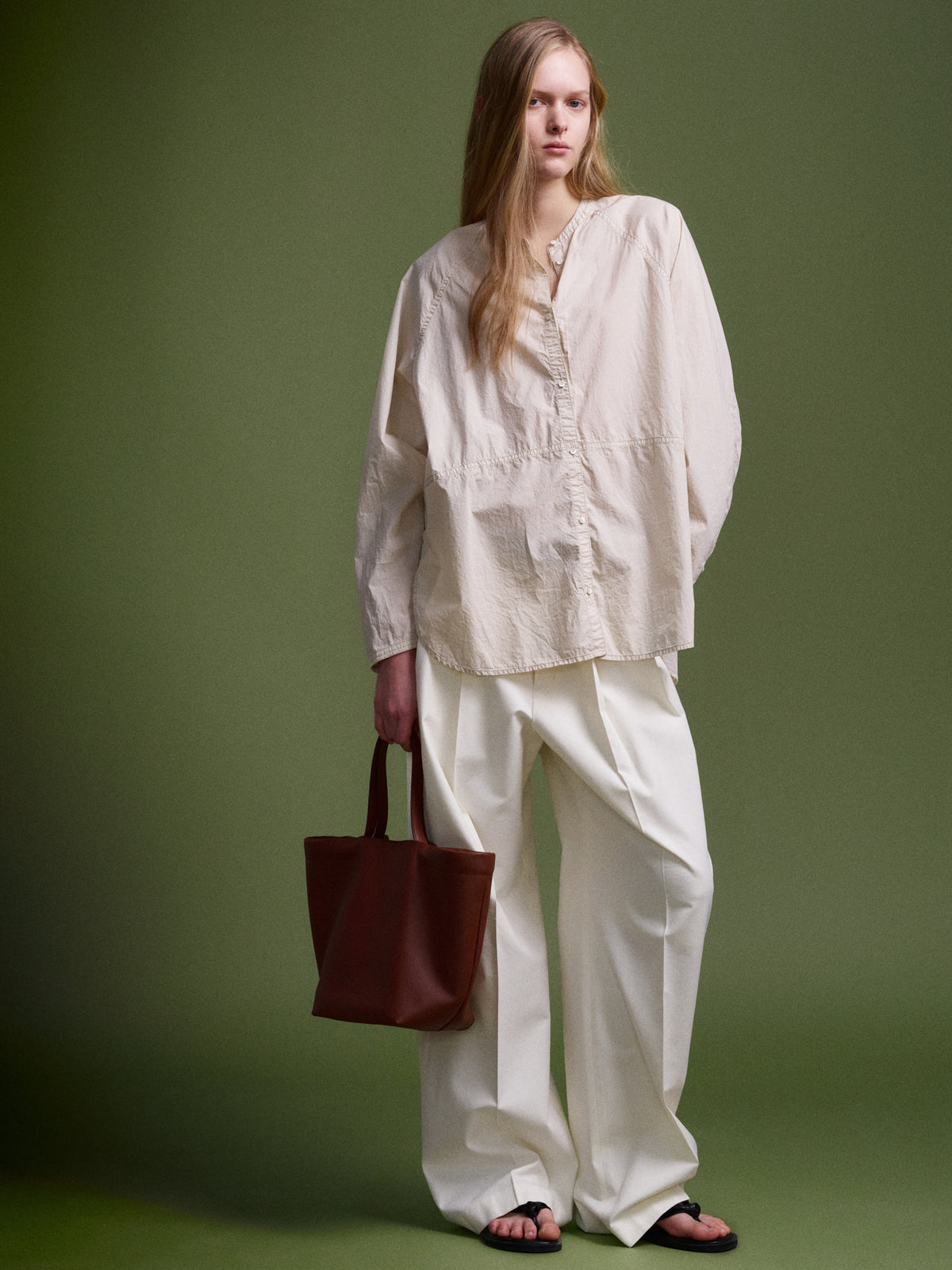 Cotton Band-Collar Blouse_beige