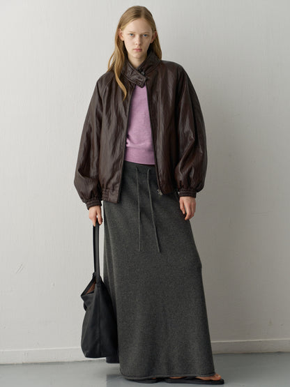 Double-Button Leather Blouson_brown