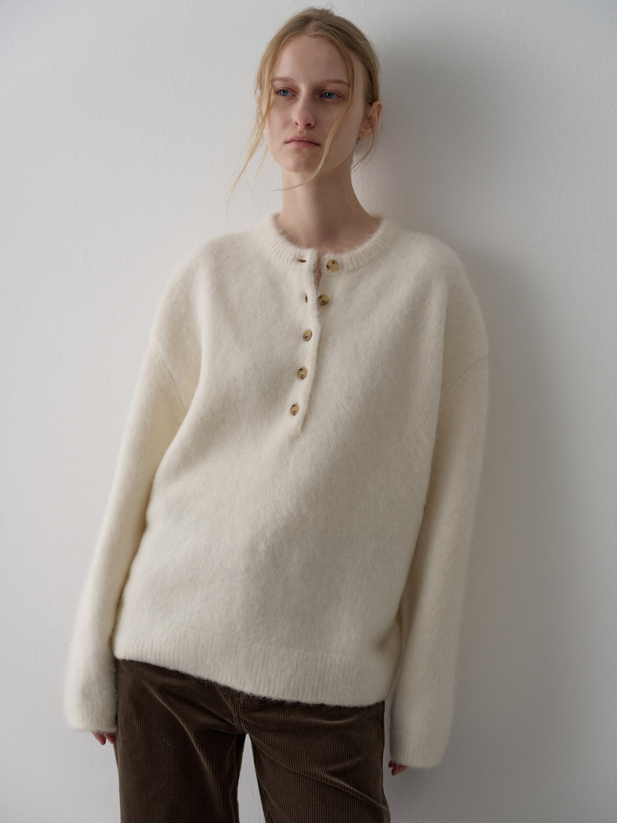 Alpaca Henley Neck Sweater_ivory
