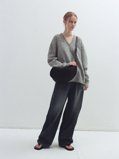 Alpaca V-Neck Sweater_grey