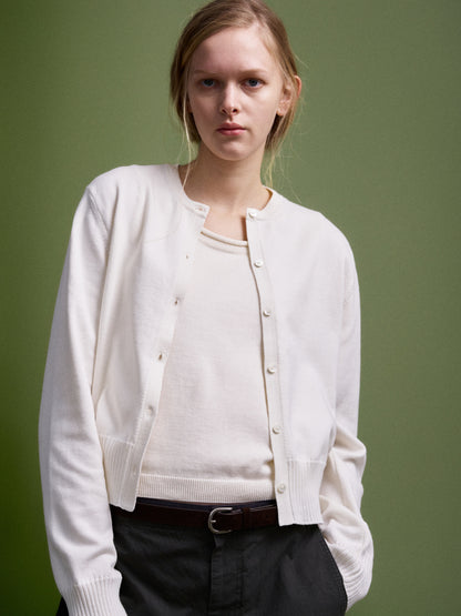 Cotton Minimal Cardigan_ivory