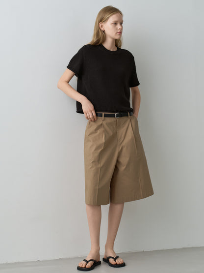 Vintage Cotton Wide Bermuda Pants_almond beige
