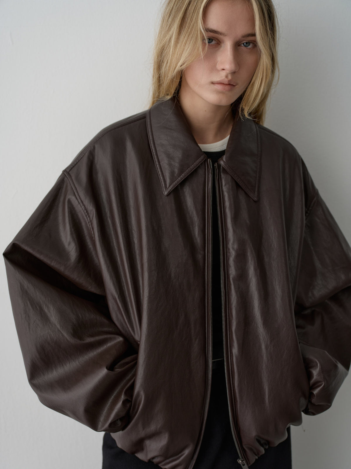 Leather Bomber Jacket_brown