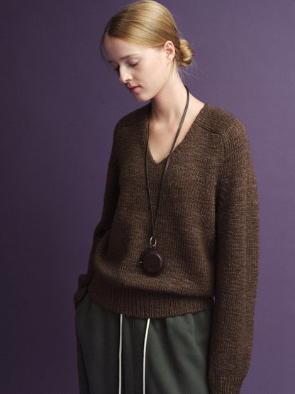 Textured V-neck Knit_brown