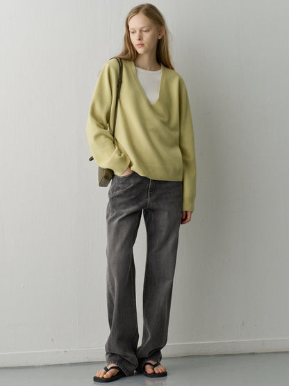 Cashmere Deep V-Neck Knit_sage olive