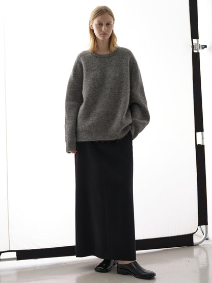 Wool Twill Maxi Skirt_black
