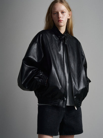 Stand Collar Leather Blouson_black