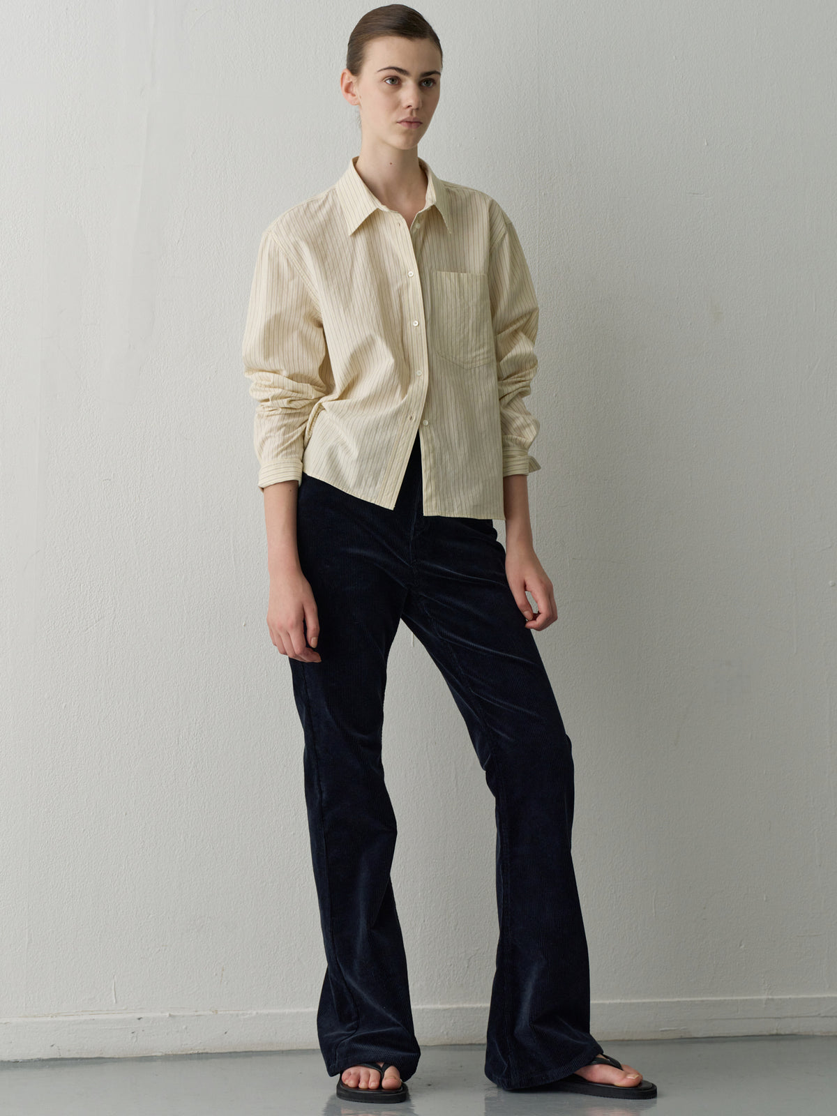 Stripe Cropped Shirt_cream