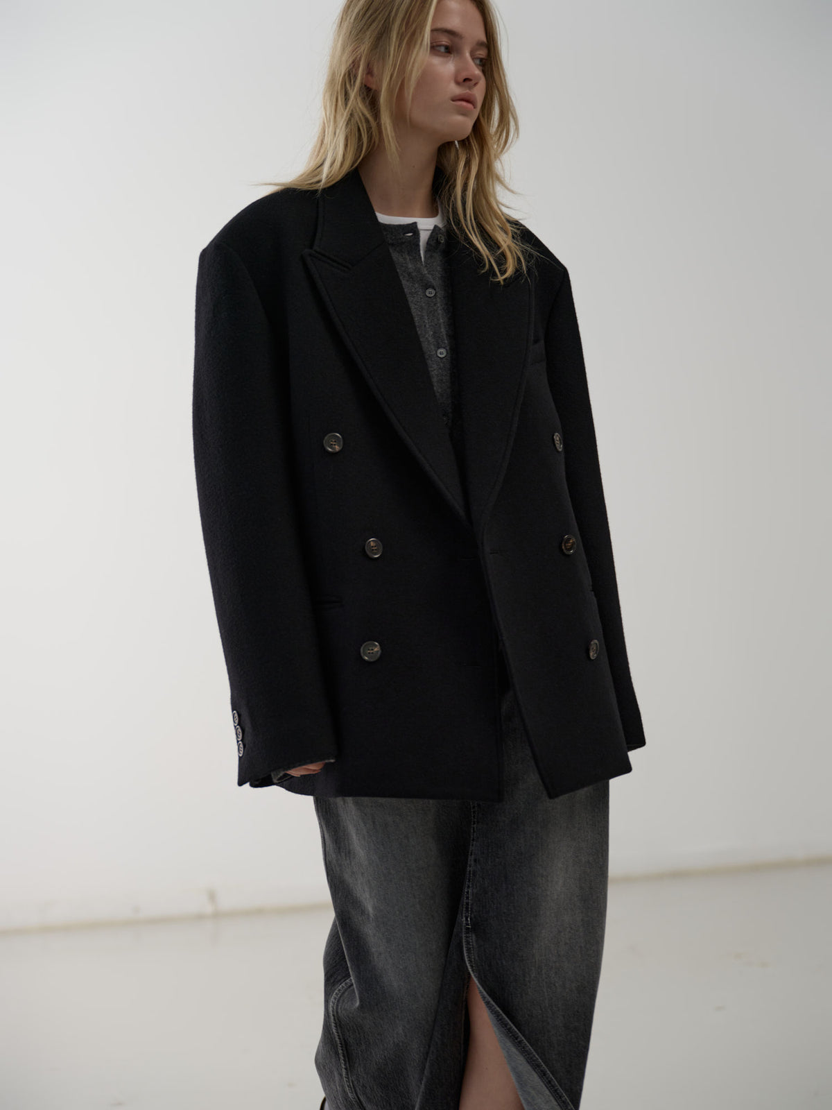 Cashmere Double Half Coat_black