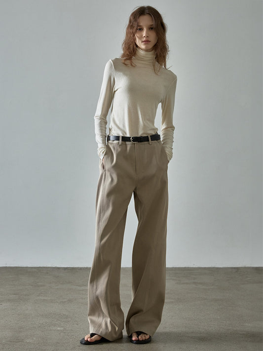 Curved Cotton Pants_olive beige