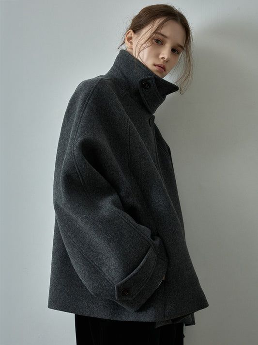 Oversized Cashmere Half Coat_charcoal