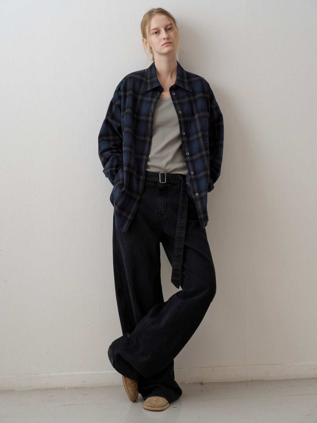 Boyfit Flannel Shirt_Navy