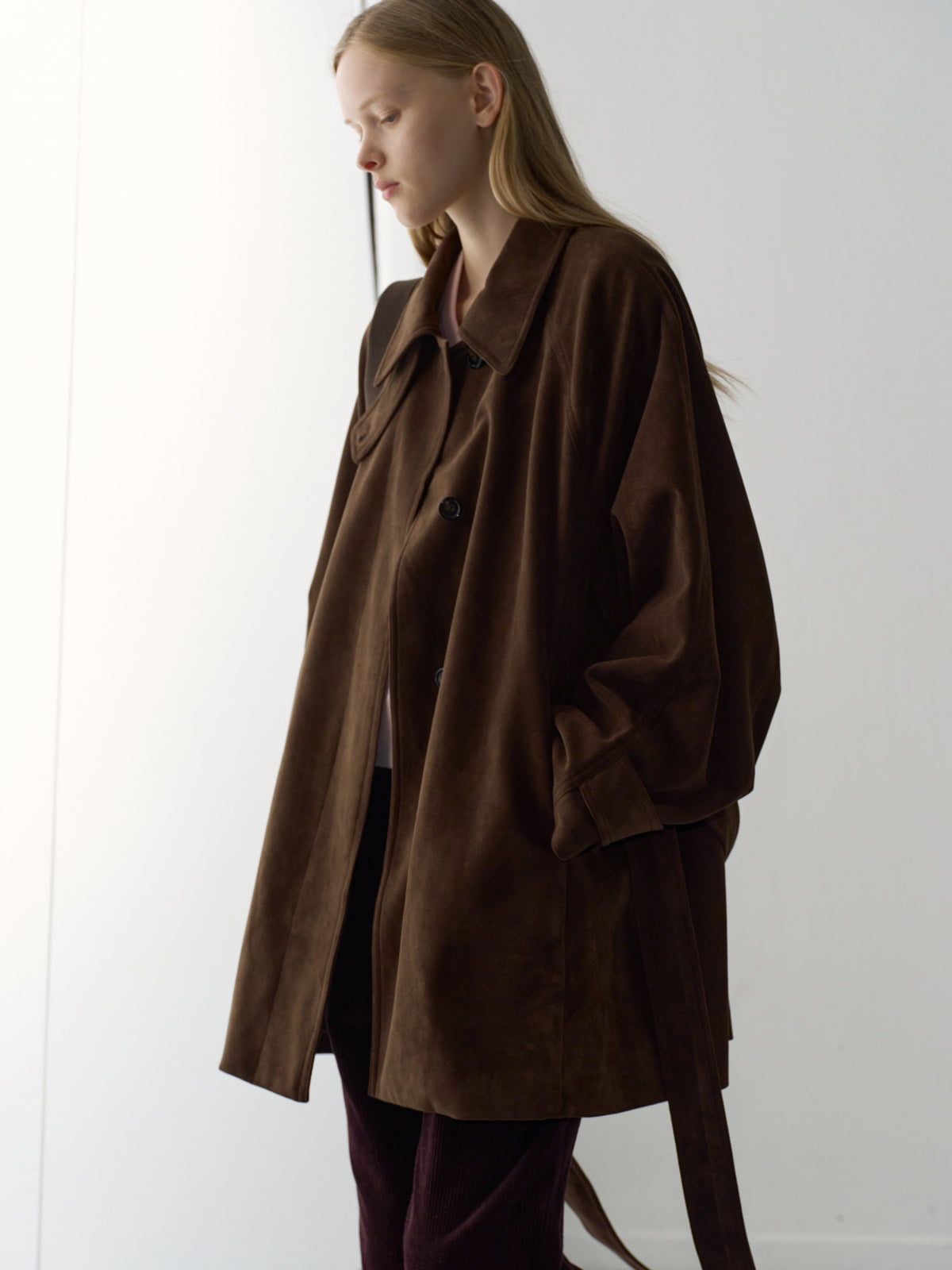 Suede Belted Half Coat_brown