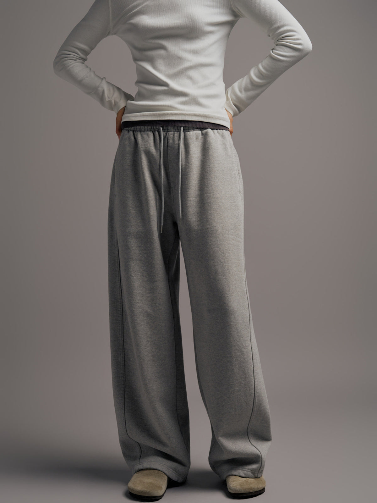 Curved Warm Sweatpants_melange grey
