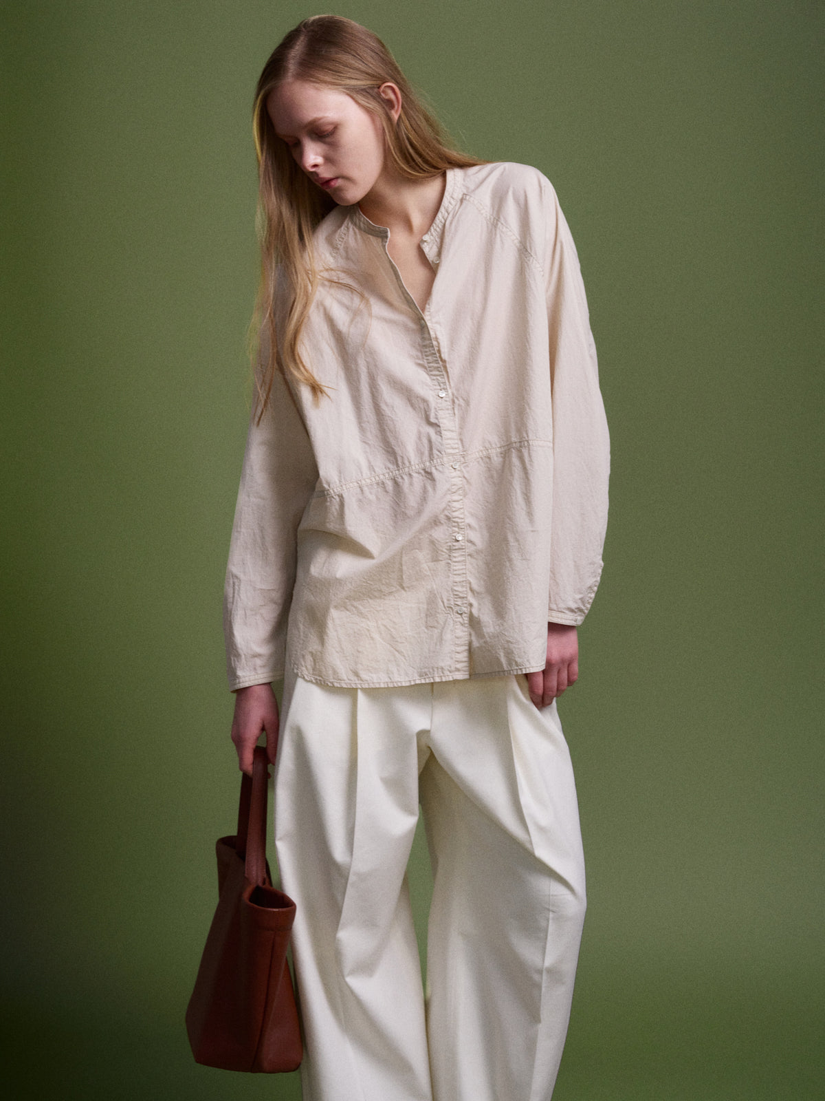 Cotton Band-Collar Blouse_beige
