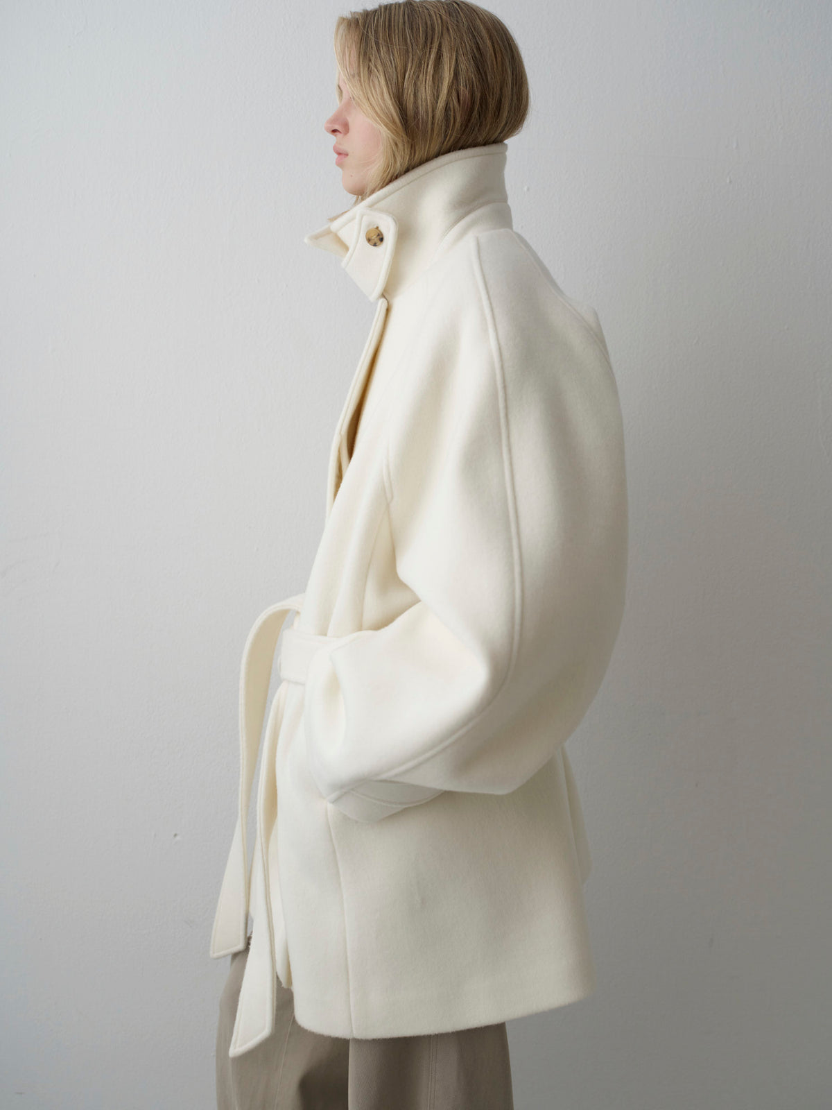 Cashmere Belted Half Coat_ivory