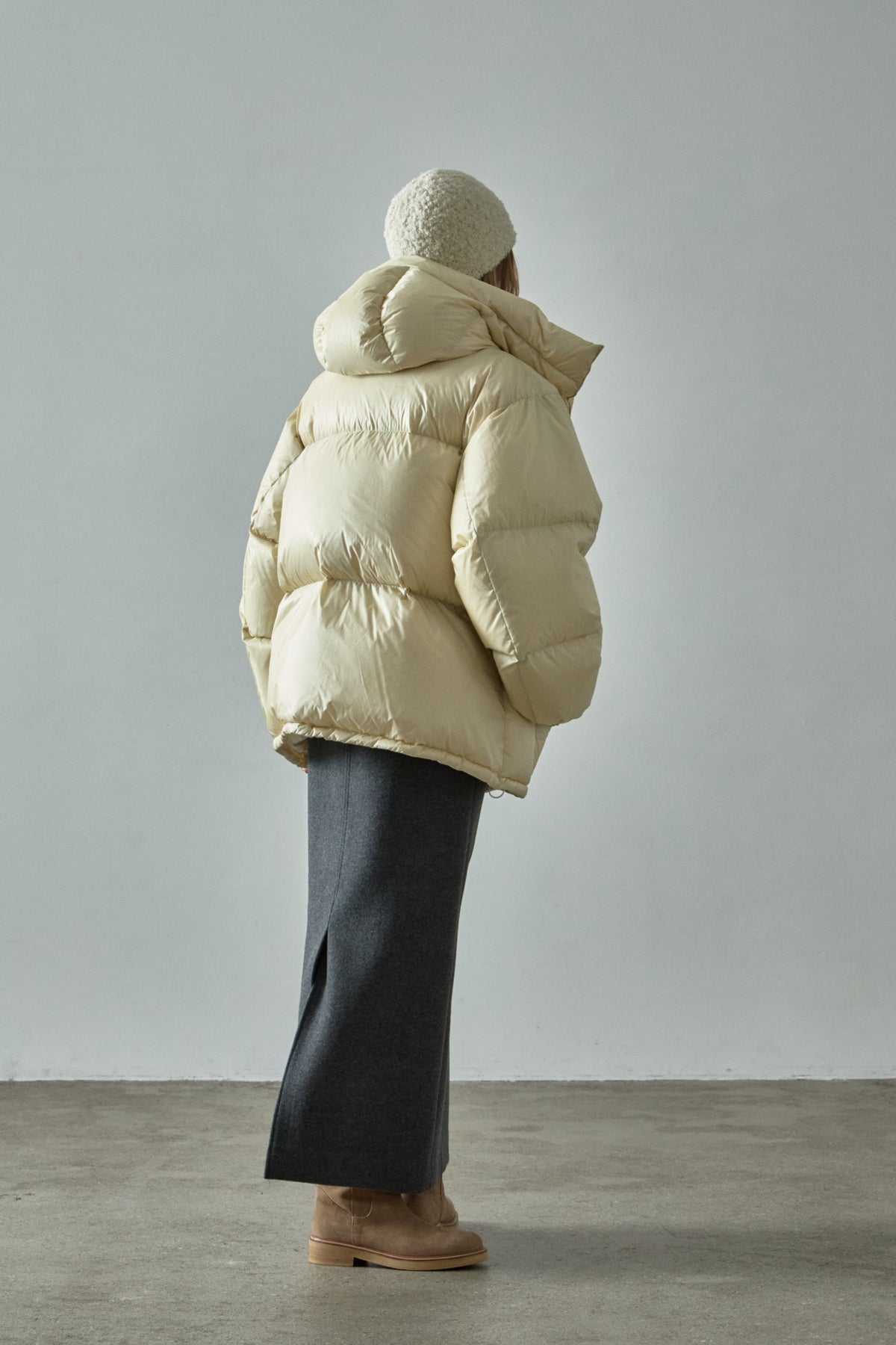 Goose Down Half Padded Coat_butter