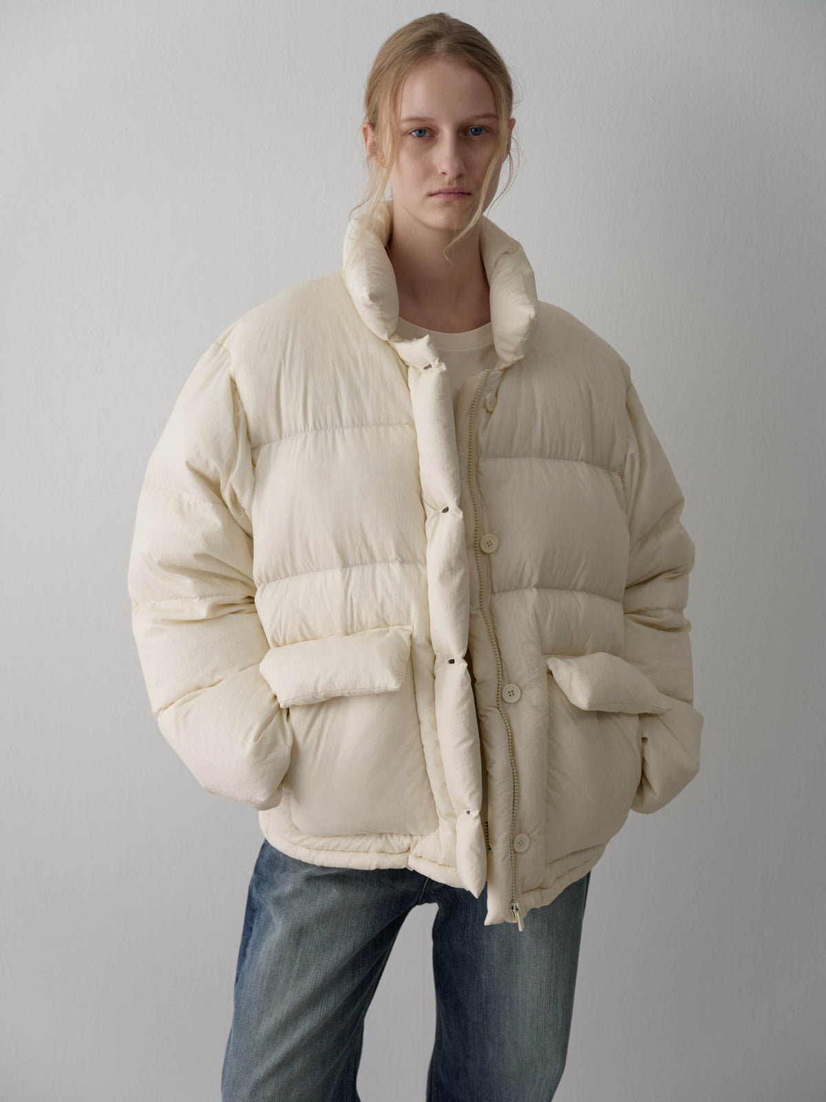 Goose down button puffer_ivory