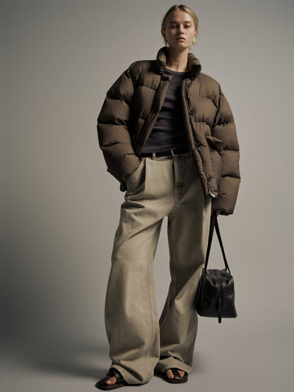 Goose down button puffer_brown