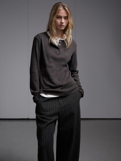 Relaxed Stripe Wool Pants_charcoal