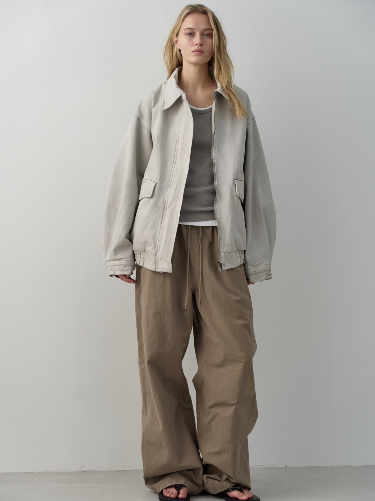 Oversized Fit Utility Cotton Blouson_sand grey