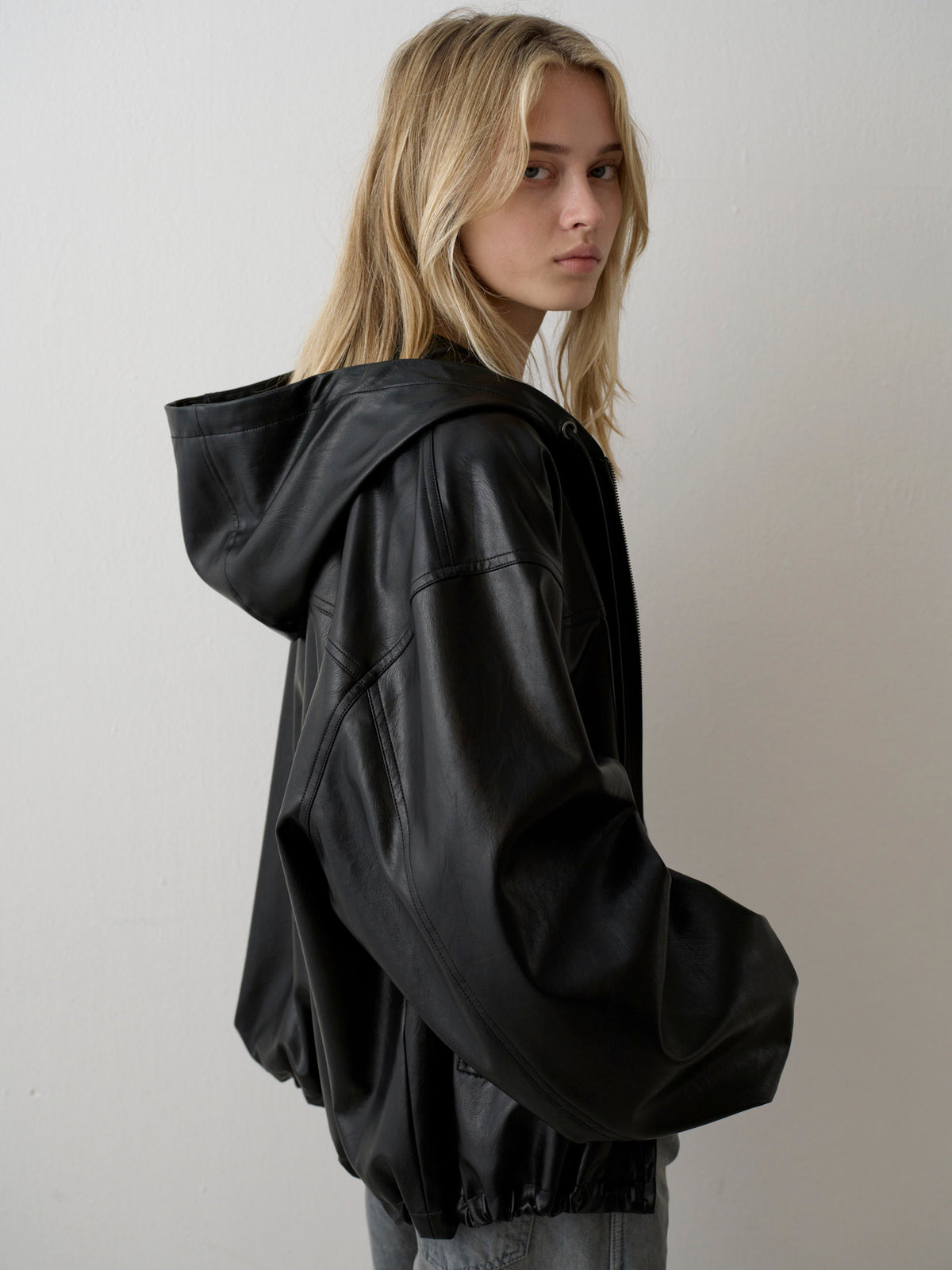 Leather Zip-Up Hoodie_black