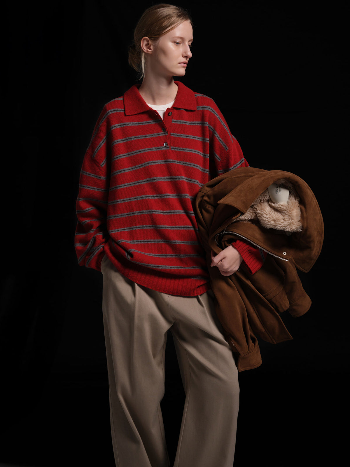 Oversized Fit Suede Shearling Blouson_camel