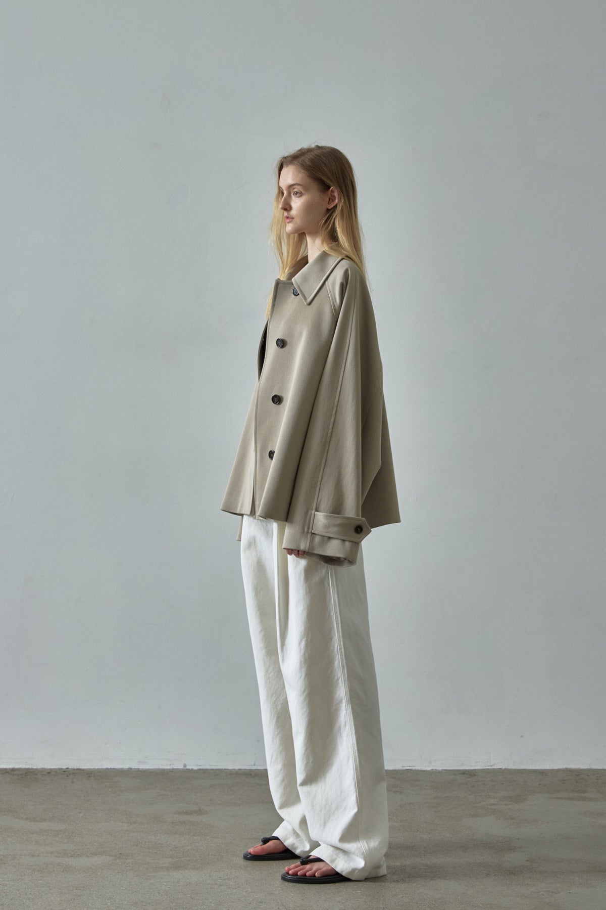 Overfit Cotton Half Coat_olive beige