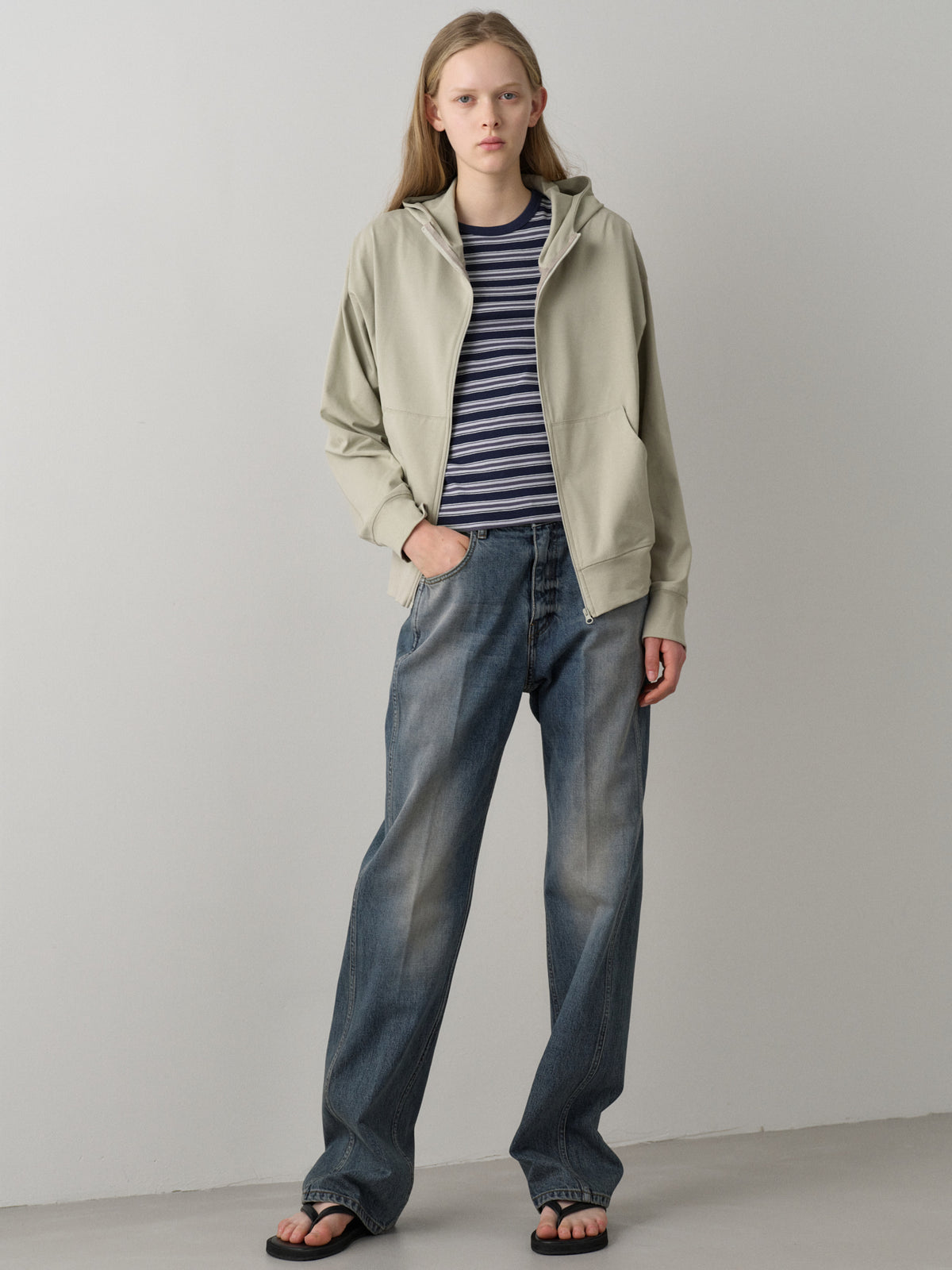 Cotton Light Hooded Zip-up_sage