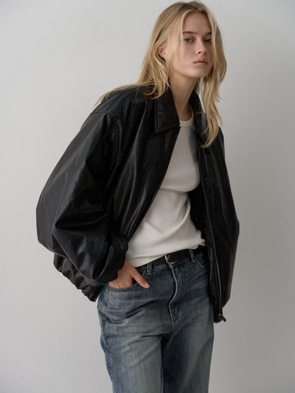 Leather Bomber Jacket_black