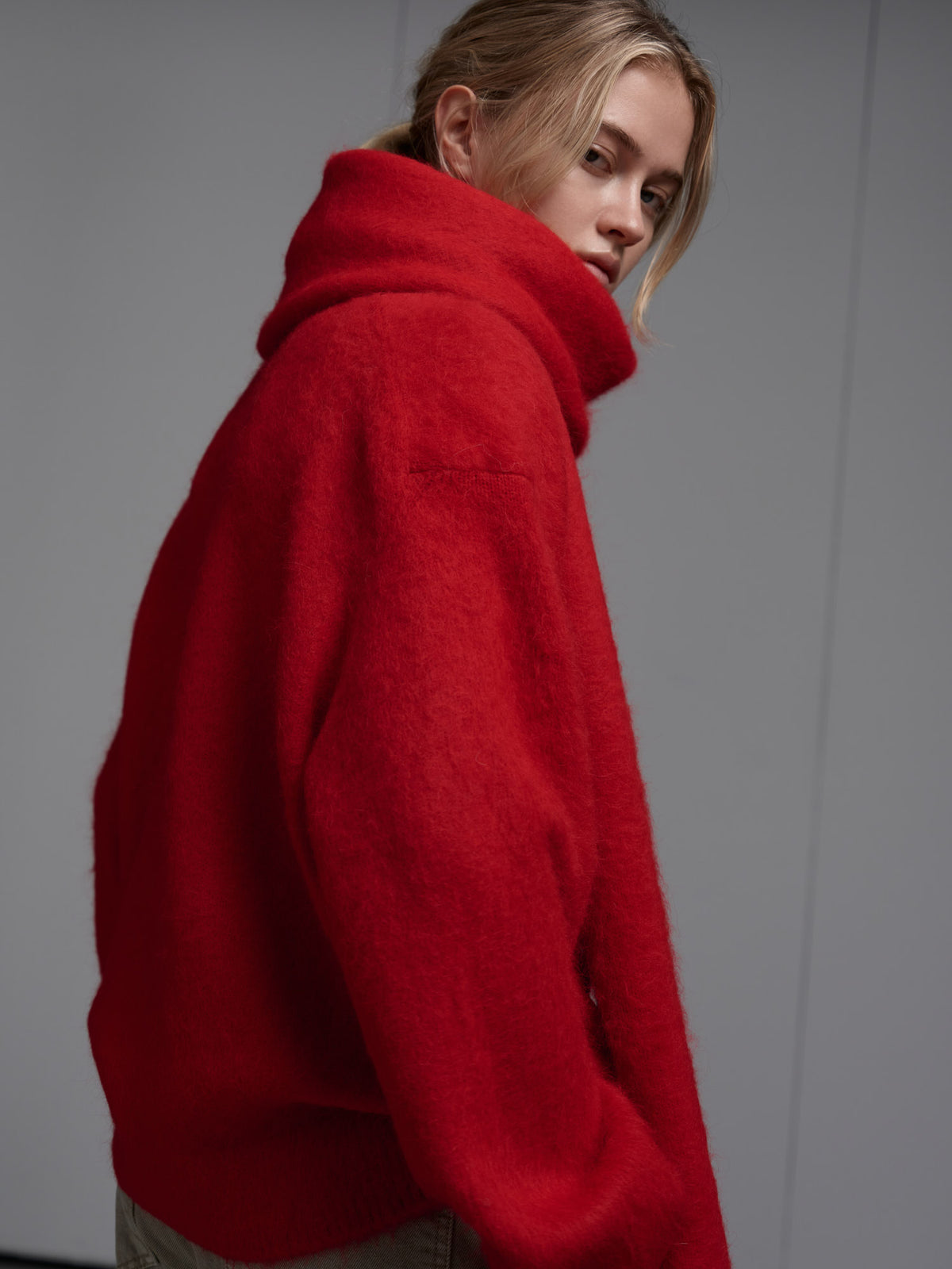 Alpaca Henley Neck Sweater_red