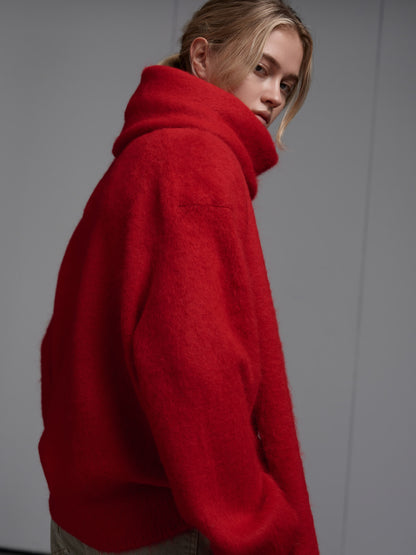 Alpaca Henley Neck Sweater_red