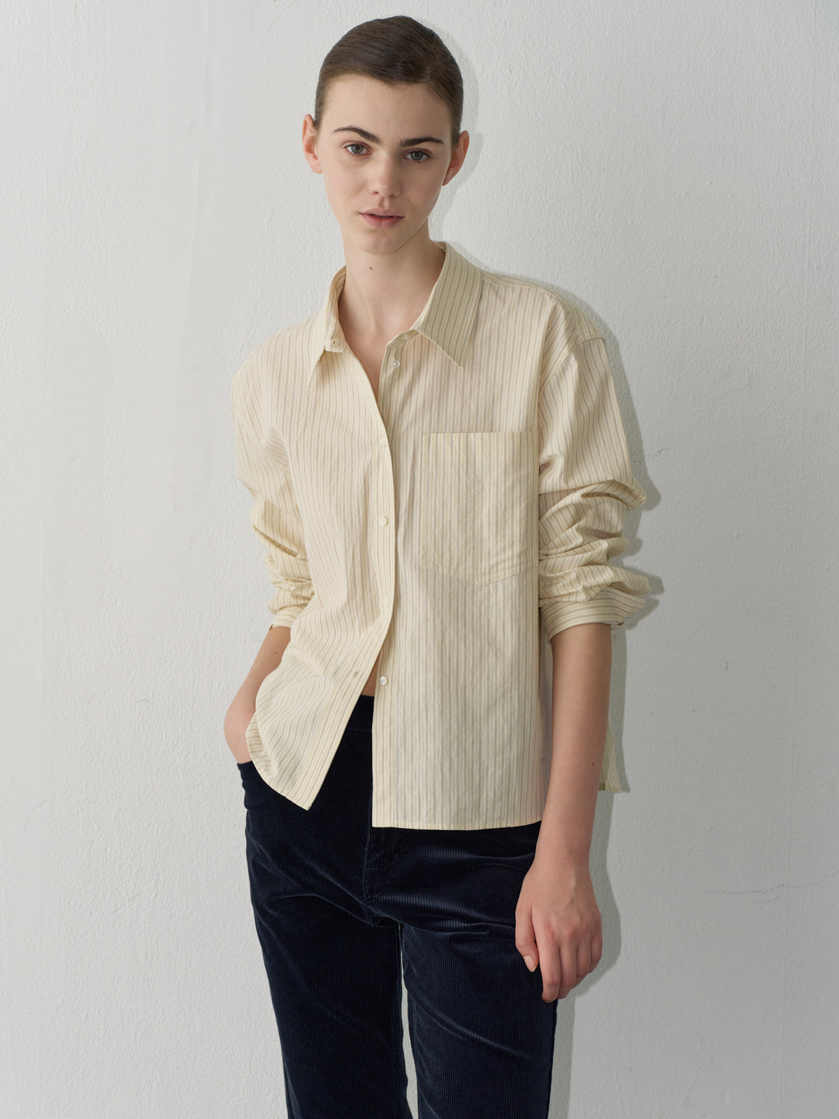 Stripe Cropped Shirt_cream