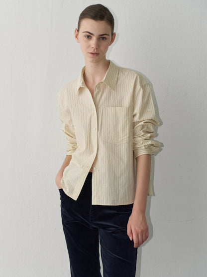 Stripe Cropped Shirt_cream
