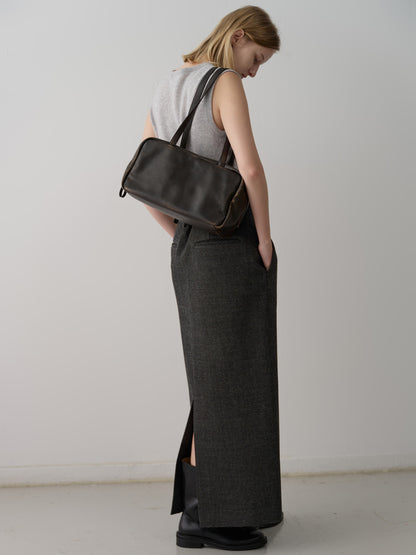Wool Twill Maxi Skirt_Charcoal