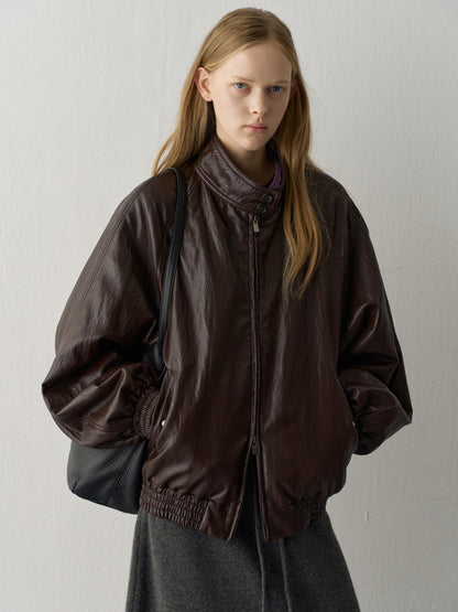 Double-Button Leather Blouson_brown
