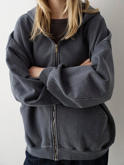 Oversized Fit Pigment Zip-Up Hoodie_blue grey