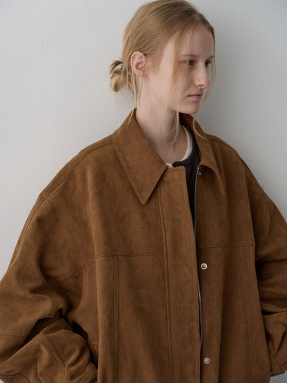Oversized Fit Stitched Suede Blouson_camel