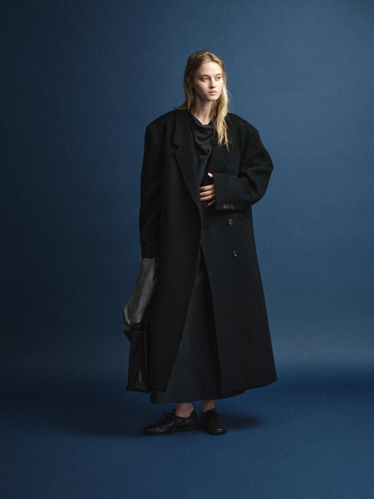 Cashmere Stand Collar Coat_black
