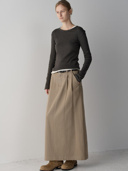 Classic Cotton Two-Tuck Skirt_olive beige