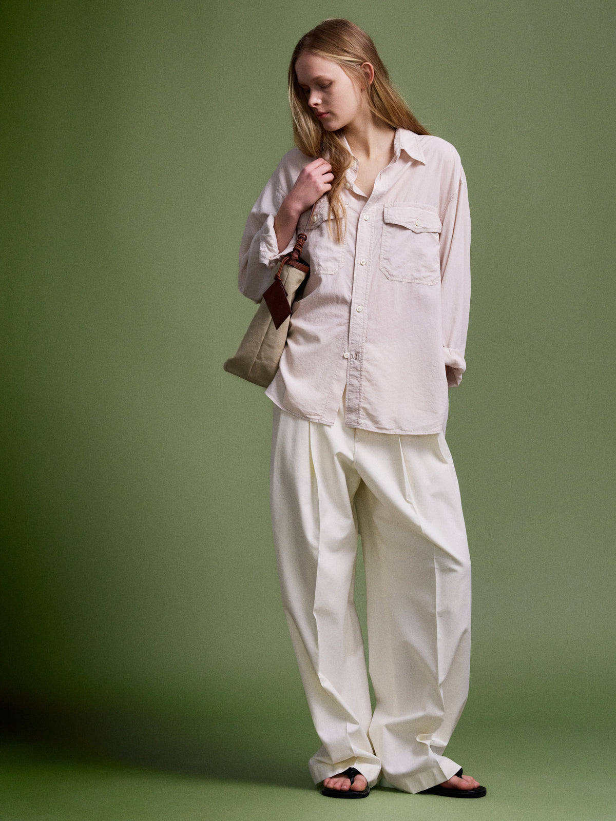 Cotton Two-Tuck Wide Pants_off white